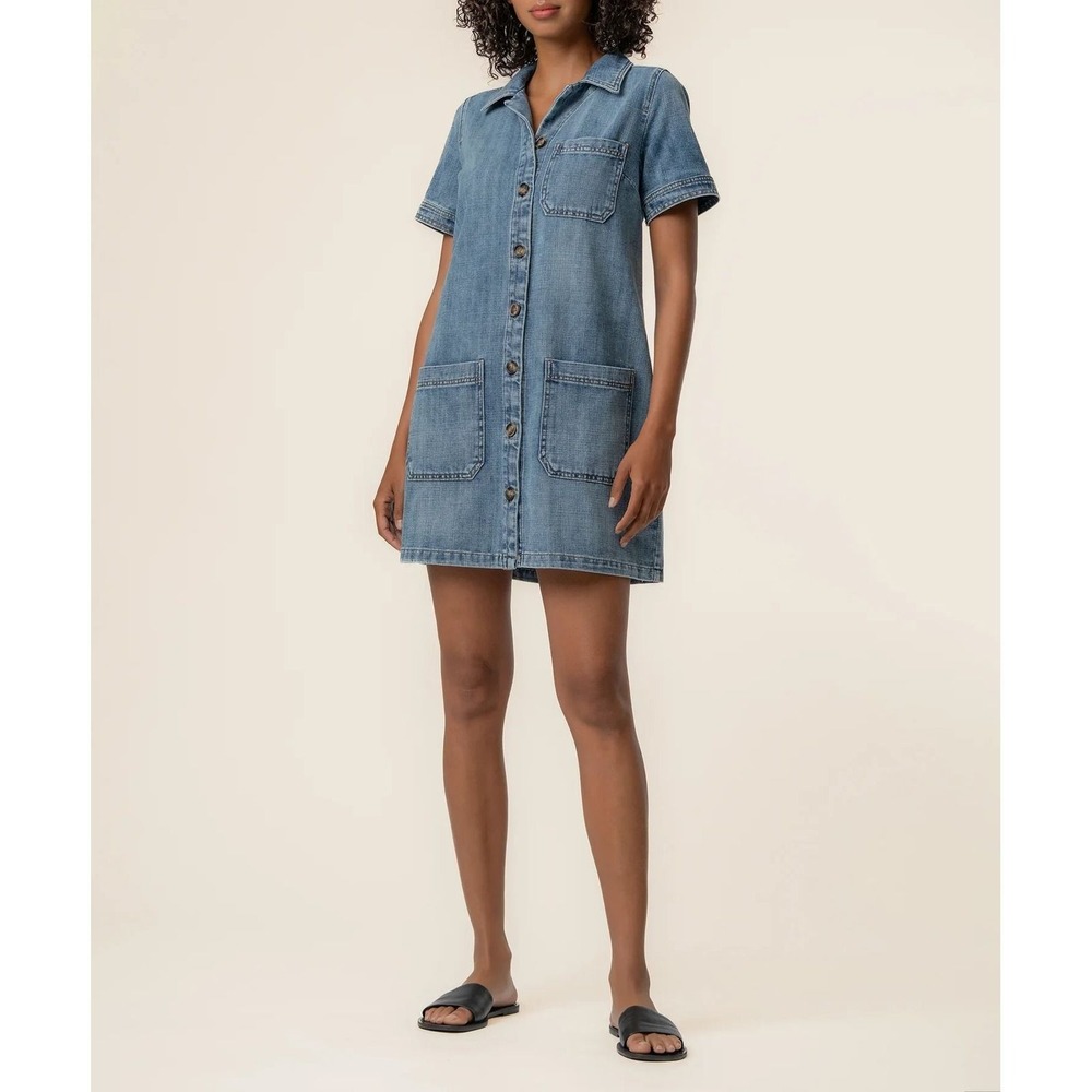 Kut from the Kloth Women Medium Wash Denim Button Front Shirt Mini Dress Size S